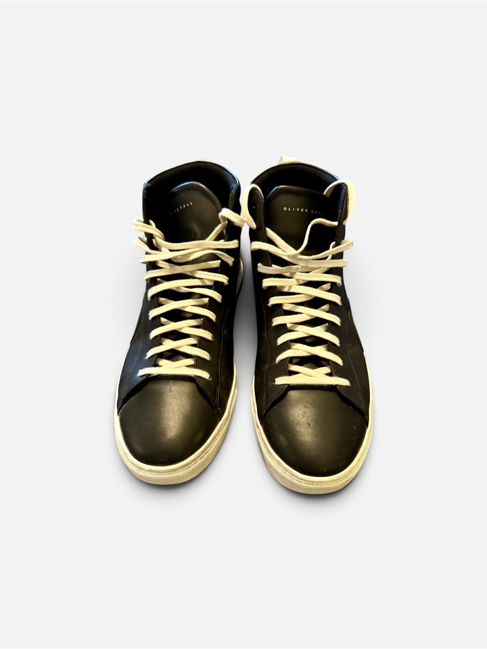 Oliver Cabell Black Leather High-Top Sneakers with Cream Laces